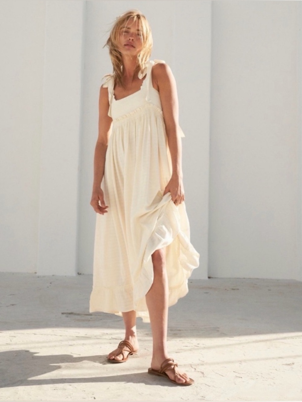 NWT, Free People Gretchen Pinafore, Convertible, Maxi Dress in Gardinia